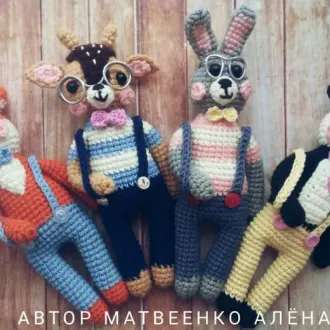 Зверята Джентльмены из остатков пряжи